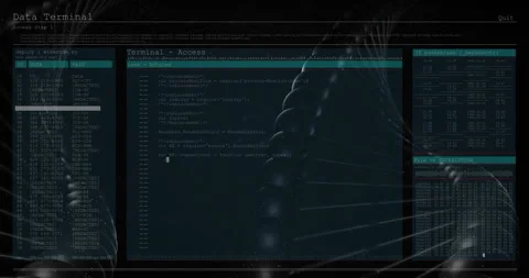 Rotating helix starting terminal interface loading files filling code tables Stock Footage 309893987