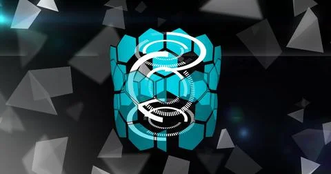 Rotating hexagonal shapes and circles, futuristic image over dark background Stock Photos