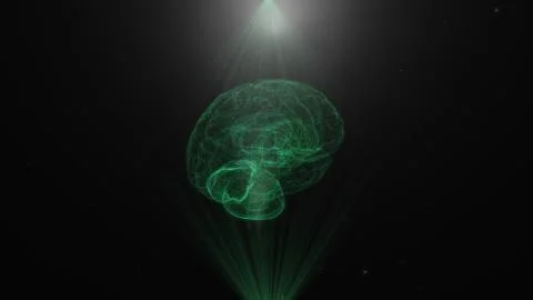 Rotating Hologram of Human Brain scan AI concept Glowing Light Particles Stock Illustration