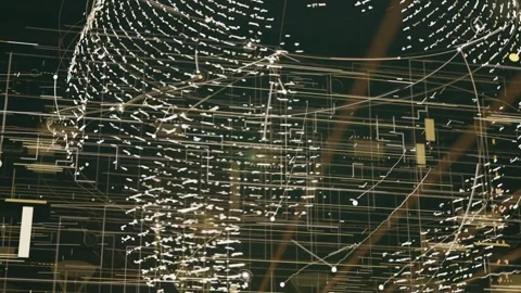 Rotating hologram sphere showing data flow in dark studio, projection base Stock Footage 337141155
