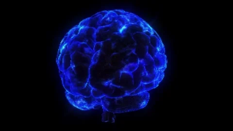 Rotating Holographic Blue Brain with Micro Light Flashes on Black Background 스톡 동영상 308418404