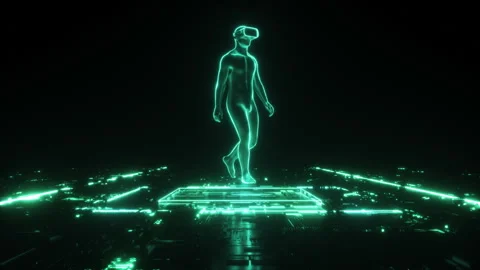 Rotating HUD 3D Character in VR Glasses Video stock 242949680