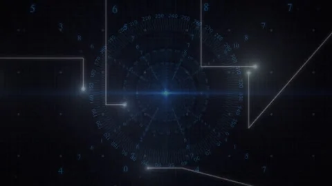 Rotating HUD grid sensing three descending nodes, extending connectors and Stock Footage 313494052