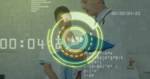 As rotating HUD overlay timer counting, ... | Stock Video | Pond5