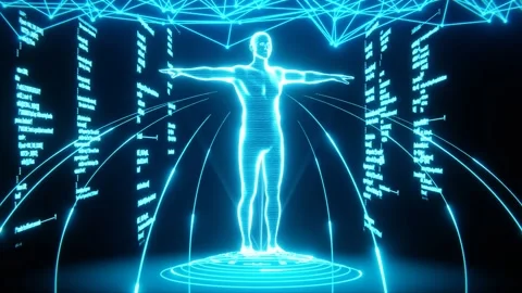 Rotating Human Being Hologram Technology Animation Stock Footage 282366581