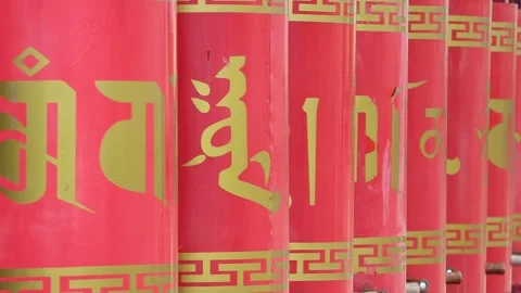 Rotating Human-powered Prayer Wheels at Buddhist Monastery. Stock Footage 278808493