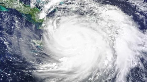 Rotating hurricane typhoon planet earth aerial view from space Stock Footage 295929204