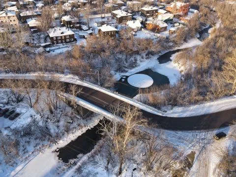 Rotating ice disk on the river (ice carousel in Siberia) Stock Photos