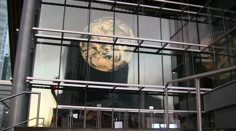 Rotating Illuminated Atrium World Globe From Building Front Stock Footage 19075111