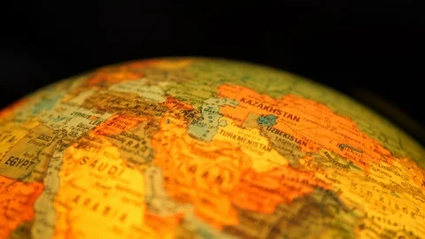 Rotating Illuminated World Globe Built-in LED Bulb. Educational Map. Eu Stock Footage 113688242