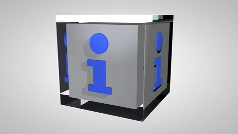 Rotating info logo in a glass cube, 3d animation with alpha-matte Stock Footage 80104914