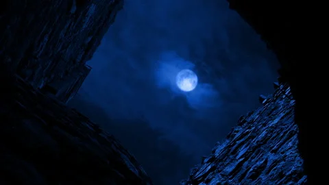 Rotating Inside Castle Ruins In The Moonlight Stock Footage 332305664