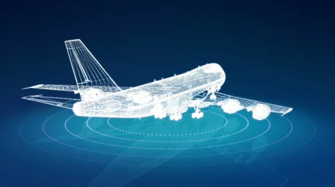 Rotating jet airplane wireframe Stock Footage 32194101