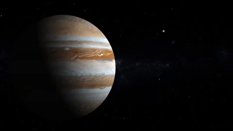 Rotating Jupiter Planet on Left Side with Deep Space Starfield Background Stock Footage 336433931