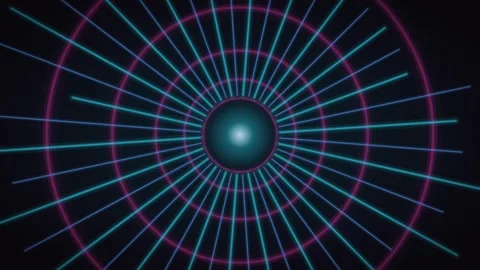 Rotating laser rays bursting through a neon tunnel, concert stage visual loop Stock Footage 346956468