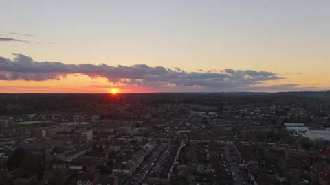 Rotating Left aerial shot over Reading West Sunset Video stock 334490656
