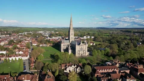 Rotating left of Cathedral Salisbury Stock Footage 280434108