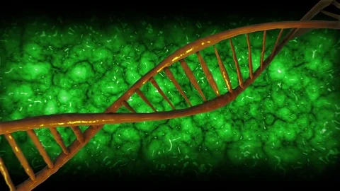 Rotating Light Blue DNA with Organic Green Background Stock Footage 84585339