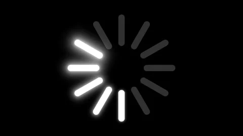 Rotating loading spinner with glowing segments on black background Stock Footage 308246828