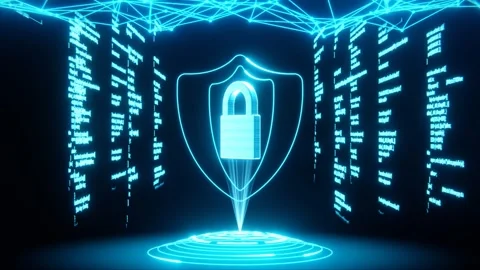 Rotating Lock and Shield Icon Hologram. Cybersecurity Animation Stock Footage 282366571