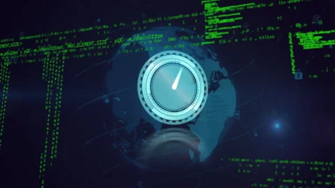 Rotating lock icon on digital globe with green coding text animation Stock Footage 304806829
