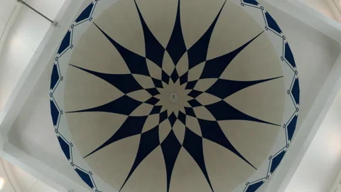 Rotating Low-Angle Shot Inside the Dome of Malacca Straits Mosque Stock Footage 345547134