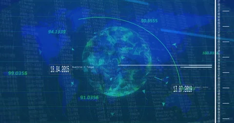Rotating low-poly globe sending bright arcs on new date labels for visualizing Stock Footage 313240996
