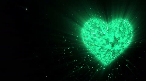 Rotating luminous 3d emerald heart formed pieces and cubes Stock Footage 63336484