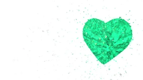 Rotating luminous 3d emerald heart formed pieces and cubes Stock Footage 63343530