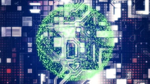 Rotating luminous planet consisting of binary code on technology background Stock Footage 133016397