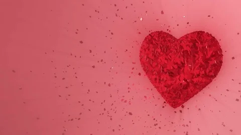 Rotating luminous ruby heart formed pieces and cubes of red  pieces Stock Footage 78523568