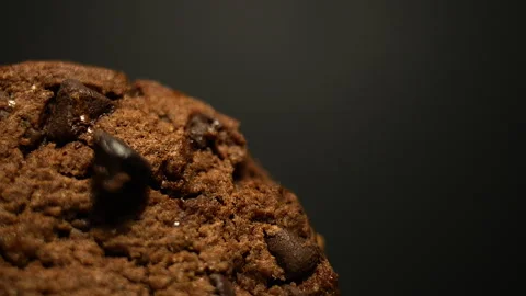 Rotating Macro lens Close Up of Brown Cookie in 50p Stock Footage 337643217
