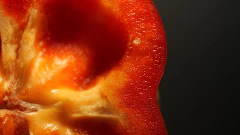Rotating Macro lens Top View of Red Pepper Slice in 50p Stock Footage 337643085