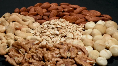 Rotating Macro Oblique View of Five Healthy Superfoods. 動画素材 332829895
