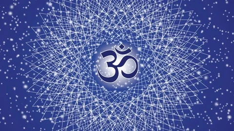 Rotating Mandala with the Aum /Om / Ohm  sign against the blue starry sky Stock Footage 105231792