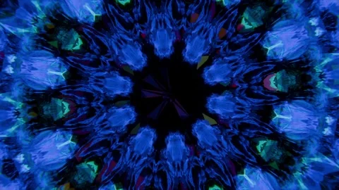 Rotating mandala morphing blue petals and dark core revealing facets as Stock Footage 337886060