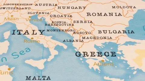 A Rotating Map Centered on Albania. 스톡 동영상 243473554