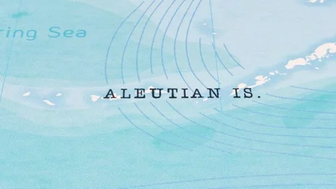 A Rotating Map Centered on Aleutian Islands. Stock Footage 243473632