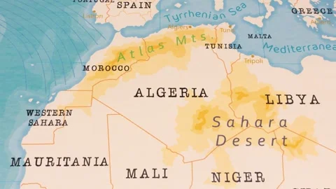 A Rotating Map Centered on Algeria. Stock Footage 243443068