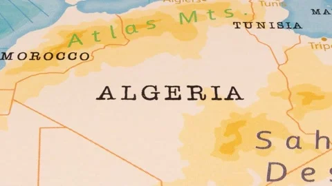 A Rotating Map Centered on Algeria. Stock Footage 243473634