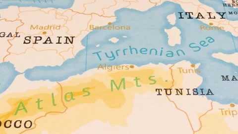 A Rotating Map Centered on Algiers. Stock Footage 243473675