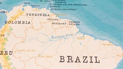 A Rotating Map Centered on Amazon River. Stock Footage 243443076