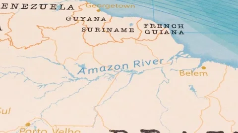 A Rotating Map Centered on Amazon River. Stock Footage 243473696