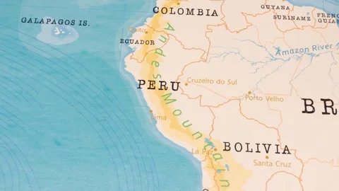 A Rotating Map Centered on Andes Mountains. Stock Footage 243443242