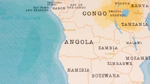 A Rotating Map Centered on Angola. Stock Footage 243443241