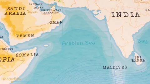 A Rotating Map Centered on Arabian Sea. 스톡 동영상 243443243