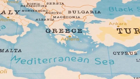 A Rotating Map Centered on Athens. Stock Footage 243473803