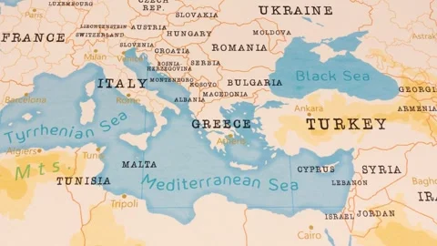A Rotating Map Centered on Athens, Greece. Stock Footage 243444385