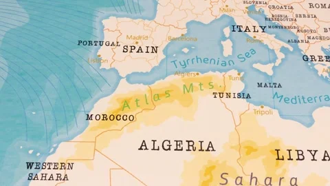 A Rotating Map Centered on Atlas Mountains. Stock Footage 243443302