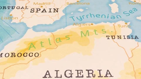 A Rotating Map Centered on Atlas Mountains. Stock Footage 243473878
